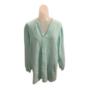L.L. Bean Aqua Linen Splitneck  Blouse size XL